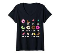 Womens Math Teacher Donut Fraction Funny Mathematics Back to School V-Neck T-Shirt