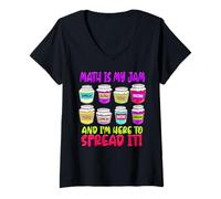 Womens Math Teacher My Jam Here to Spread Funny Mathematics Humor V-Neck T-Shirt