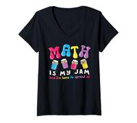 Womens Math Teacher My Jam Here to Spread Funny Mathematics Humor V-Neck T-Shirt