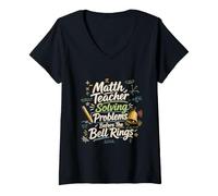Women's Math Teacher Solving Problems Before The Bell Rings V-Neck T-Shirt