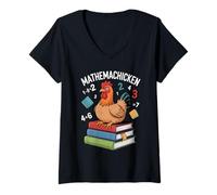 Womens Mathemachicken Funny Math Teacher Chicken Pun Men Women Kids V-Neck T-Shirt