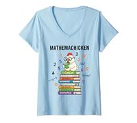 Womens Mathemachicken Funny Math Teacher Chicken Pun Men Women Kids V-Neck T-Shirt