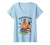Womens Mathemachicken Funny Math Teacher Chicken Pun Men Women Kids V-Neck T-Shirt