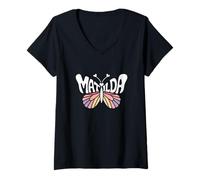 Womens Matilda Butterfly - Personalized Cute Name Word Art V-Neck T-Shirt