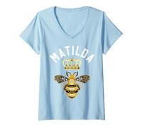 Womens Matilda Name Matilda Birthday Gifts Queen Crown Bee Matilda V-Neck T-Shirt