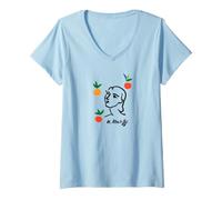 Women's Matisse Summer Citrus Fruit Drawing Cut-Out Artwork V-Neck T-Shirt