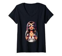 Womens Matreshka Russian Girl Russia for Russians Wine Matryoshka V-Neck T-Shirt