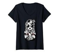 Womens Matreshka Russian Girl Russia for Russians Wine Matryoshka V-Neck T-Shirt