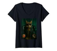 Womens Matrix Cat - Red Pill, Blue Pill V-Neck T-Shirt