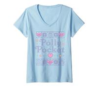 Women's Mattel - Polly Pocket - Christmas Sweater Bows and Snowflake V-Neck T-Shirt