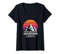 Womens Matthew 17:20 - Faith Can Move Mountains Graphic V-Neck T-Shirt