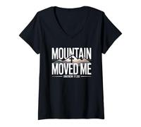 Women's Matthew 17:20 Mountain Moved Me Bible Verse Christian V-Neck T-Shirt