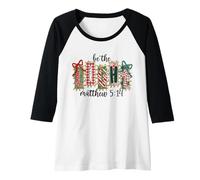 Womens Matthew 5:14 Patchwork Christmas Bible Verse Holiday Design Raglan Baseball Tee