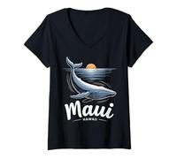Womens Maui Hawaii Humpback Whale Watching Souvenir Black V-Neck T-Shirt