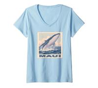 Women's Maui Hawaii Island Pacific Ocean Whale Watching Souvenir V-Neck T-Shirt