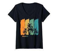 Womens Maui Palm Trees Swaying in The Wind Beach Hawaii Vacation V-Neck T-Shirt