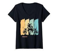 Womens Maui Palm Trees Swaying in The Wind Beach Vacation Hawaii V-Neck T-Shirt