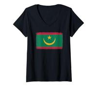 Womens Mauritania Flag Graphic For Men Women Kids V-Neck T-Shirt