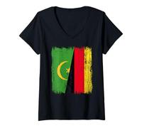 Womens Mauritania Germany Half Flag Mauritanian German Heritage V-Neck T-Shirt