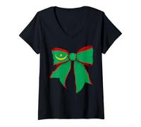 Womens Mauritania Mauritanian Pride Flag Girl Coquette Bow Ribbon V-Neck T-Shirt