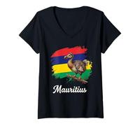Women's Mauritian Dodo Bird Flag Island Heritage Animal V-Neck T-Shirt