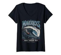 Women's Mavericks Half Moon Bay Big Wave Surfing V-Neck T-Shirt