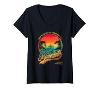Women's Mavericks Half Moon Bay Surfing Retro Sunset Graphic V-Neck T-Shirt