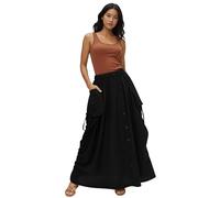 Women's Maxi Boho Skirt Convertible to Loose Palazzo Pants / 2 Big Pockets/Organic Cotton/One Size - Elastic Waist, Black, One Size