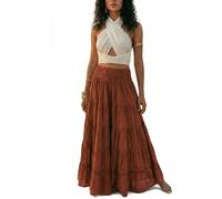Women's Maxi Boho Skirt Moana Flowy Long Cotton Skirt Bohemian Style, Rust, One Size