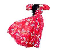 Womens Maxi Dress Boho Chiffon Floral Printed Long Dresses V-Neck Plus Size (FBA) - Red - Large