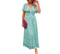 Womens Maxi Dress Boho Chiffon Floral Printed V Neck Long Dresses,Beach Dress,Women's Casual Dresses (Green,S)