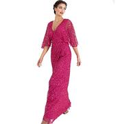 Maya Deluxe Women's Maxi Ladies Sequin Embellished Wrap A-Line Dress for Wedding Guest Bridesmaid Evening Prom Ball Occasion, Fuchsia, 14