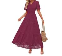 Women's Maxi Dress - Summer Elegant Boho Dresses V Neck Hollow Out Eyelet Swing A Line Cotton Long Flowy Beach Vacation Evening Dresses Beach Outfit Wedding Guest Engagement Cocktail Party