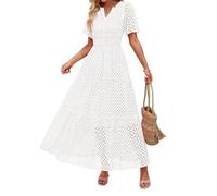 Women's Maxi Dress - Summer Elegant Boho Dresses V Neck Hollow Out Eyelet Swing A Line Cotton Long Flowy Beach Vacation Evening Dresses Beach Outfit Wedding Guest Engagement Cocktail Party