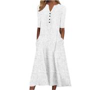 Women's Maxi Dress - White, Size M, V-Neck, Short Sleeve, Print, A-Line, Formal, Party, Wedding, Adult Women, Anime Fans, Dress
