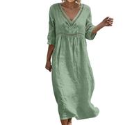 Womens Maxi Dresses Summer Cotton V-Neck 3/4 Sleeve Dress Casual Loose Solid Wedding Guest Dress Holiday Plus Size Lightweight Sundress Ladies Formal Daily Tunic Prom Dresses Going Out Home XS-5XL