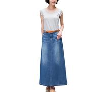 Women's Maxi Pencil Jean Skirt- High Waisted A-Line Long Denim Skirts For Ladies- Blue Jean Skirt - Blue - 10