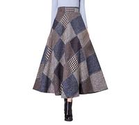 Women's Maxi Pleated Skirts Ladies Plaid Flared Winter Long High Waist Warm Wool Swing Skater A Line Skirt (L, Color 4)