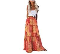 Women's Maxi Skirts Bohemian Chiffon High Waisted Casual Skirts with Pockets Elasticated Waist Summer Pleated Long Dresses Elegant Flowy A-Line Beach Skirt Holiday Drawstring Tiered Skirts Yellow