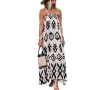 Womens Maxi Summer A-Shape Sleeveless Long Dress Adjustable Straps Summer Dresses 2024, White and Black, XS-S