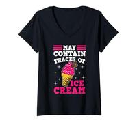 Womens May Contain Traces of Ice Cream Saying Funny Sayings V-Neck T-Shirt