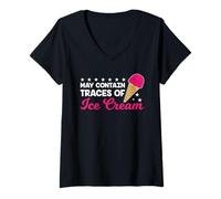 Womens May Contain Traces of Ice Cream Saying Funny Sayings V-Neck T-Shirt