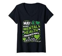 Womens May Is National Mental Health Awareness Month Green Ribbon V-Neck T-Shirt