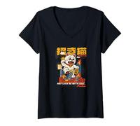 Womens May Luck Be With You - Maneki-Neko Monster Cat Attack V-Neck T-Shirt