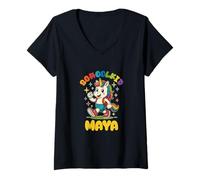Women's Maya schoolkid Rainbow Unicorn Design Personalized V-Neck T-Shirt