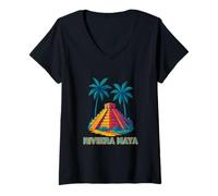 Womens Mayan Pyramid Under Palm Trees Riviera Maya Mexico Travel V-Neck T-Shirt