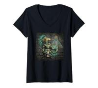 Women's Mayan Temple Guardian Aztec Jaguar Warrior V-Neck T-Shirt
