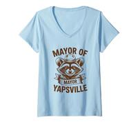 Women's Mayor of Yapsville Funny Raccoon Cowboy Yapping Meme V-Neck T-Shirt
