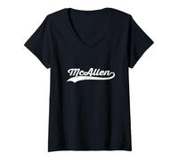 Womens McAllen Texas Vintage Cursive US City Name Retro Sports V-Neck T-Shirt
