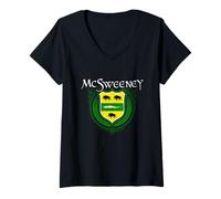Womens McSweeney Surname Irish Clan Tartan Badge Ireland V-Neck T-Shirt